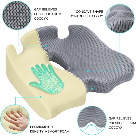 Terapeutický podsedák Benazcap Memory z paměťové pěny s inovativním 3D tvarovanou pěnou, šedý