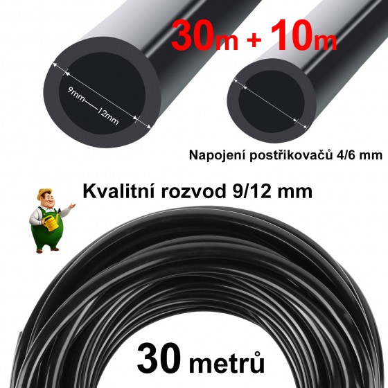 Zavlažovací sada 30m 9mm + 10m 6mm hadička, automatické, mechanické, bateriové hodiny