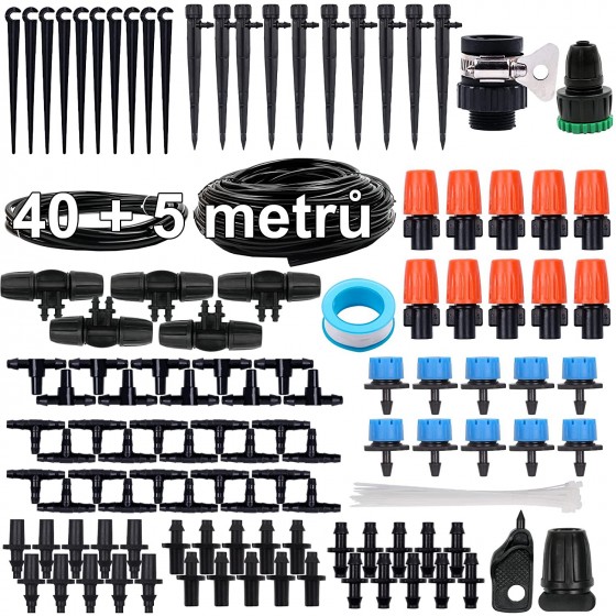 Zavlažovací sada 40m 6mm + 5m 9mm hadička, 30 trysek, mikrozávlaha, sada o celkové délce 45 metrů