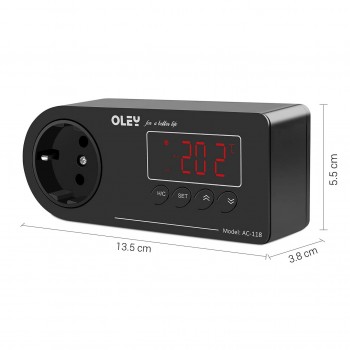 Digitální termostat s NTC sondou OLAY, regulátor teploty pro skleník, odchovnu 1100W 230V, 16~40 °C