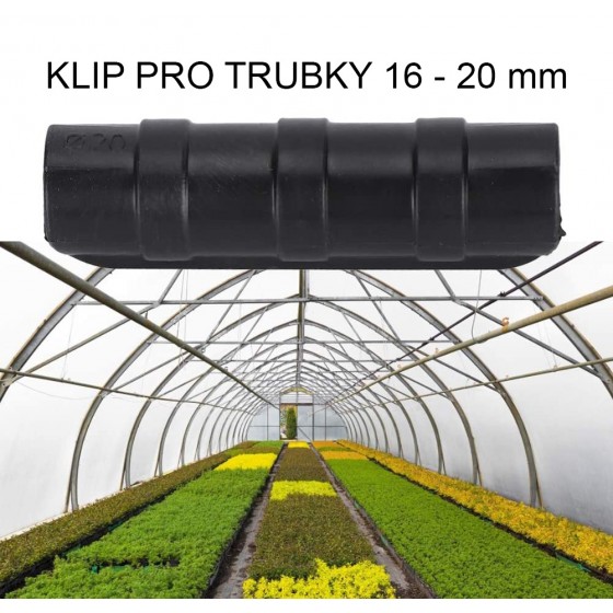 Klip na trubku 20 mm, 10 kusů na foliovník a konstrukce, černý