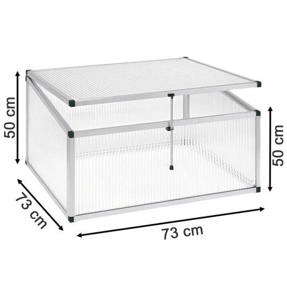 Pařeniště Expert, hliníkový vyvýšený mini skleník z 10 mm polykarbonátu,  50 x 73 x 73 cm, čiré stěny