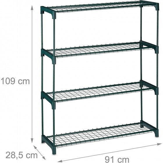 Polička, regál do skleníku 109 × 28,5 x 74,5 cm, ideální pro skleníky, z plastu a mřížkových polic z kovu
