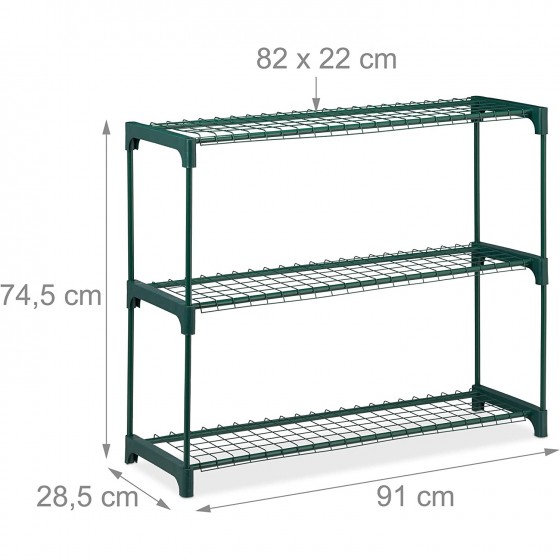 Polička, regál do skleníku 91 × 28,5 x 74,5 cm, ideální pro skleníky, z plastu a mřížkových polic z kovu
