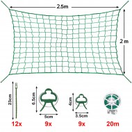 Skleníková síť 2,5 x 2 m na rostliny + příslušenství, extrapevná síť s jednotlivou mřížkou velikosti 10 × 10 cm