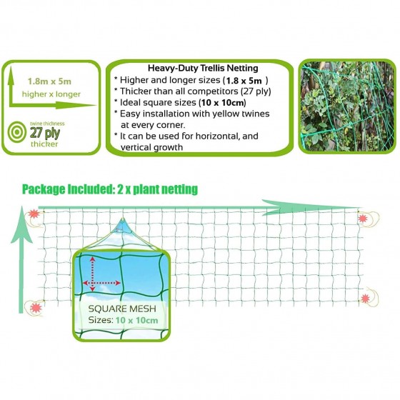 Skleníková síť 1,8 x 5 m na okurky a rostliny má velká oka 10x10 cm a je z pevného nezničitelného provázku