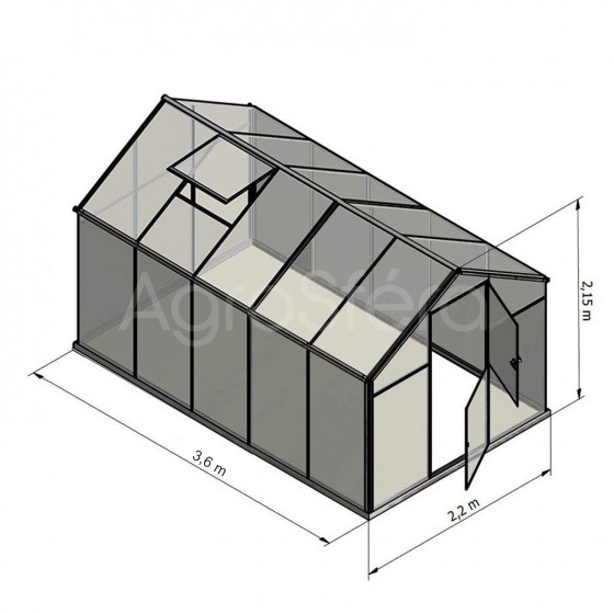 Skleník SANUS HYBRID L-07, 220 x 290 cm, kalené sklo 4 mm + 6 mm polykarbonát