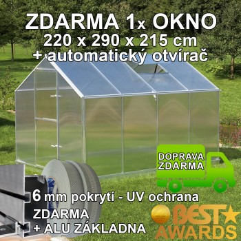 Skleník GAMPRE SANUS 220 x 290 cm, L-7, 6mm + zdarma otvírače, pásky a svorky