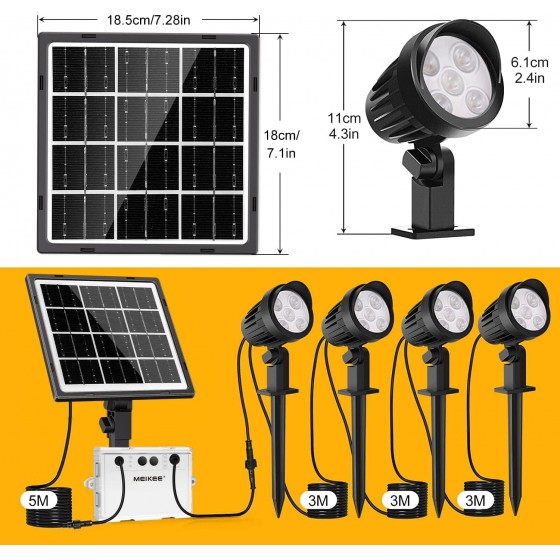 Zahradní solární lampa 4 kusy, 2 stupně jasu, 3 druhy světla, IP 66,  4 W, 600 lm, až 6000 Kelvin, 5000 mAh