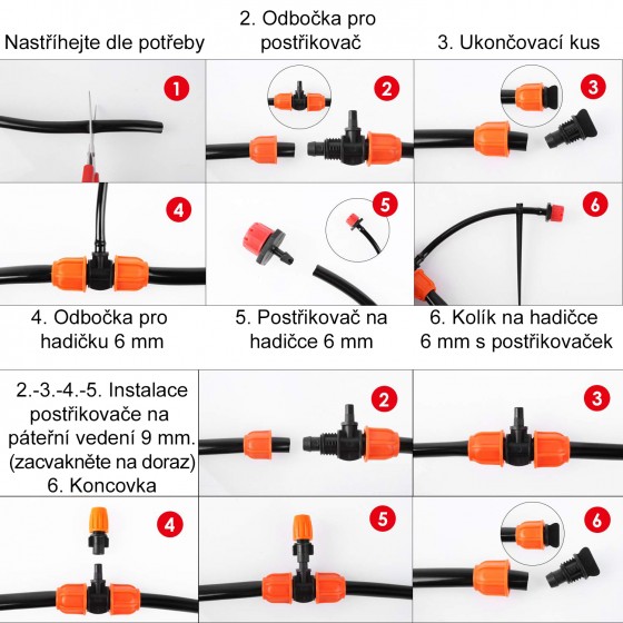 Zavlažovací sada 25m 9mm + 5m 6mm hadička, univerzální zavlažovací sada + digitální hodiny zdarma